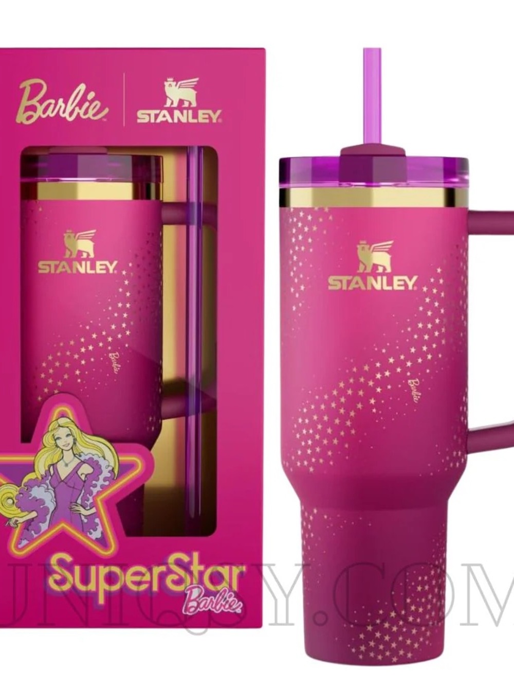 Stanley x Barbie '70s Superstar Purple Pink 40 Oz Quencher Tumbler NIB Ltd Ed